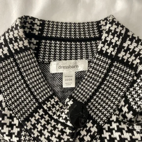 Dressbarn Women's Houndstooth Open Front Cardigan Black White Sz 22/24 - Picture 3 of 7